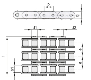 Цепь роликовая трехрядная из нержавеющей стали 06B-3SS, EMT | ЕМТ