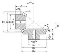 Коническая пара прямозубая (A) C45A221, передат. число=1:1, M=4,5, Z=22/22, EMT | ЕМТ
