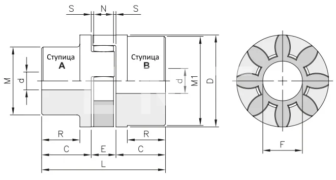 Полумуфта под расточку GEB 38-45 AL тип B dmax=45 мм (SGAB045), EMT | ЕМТ