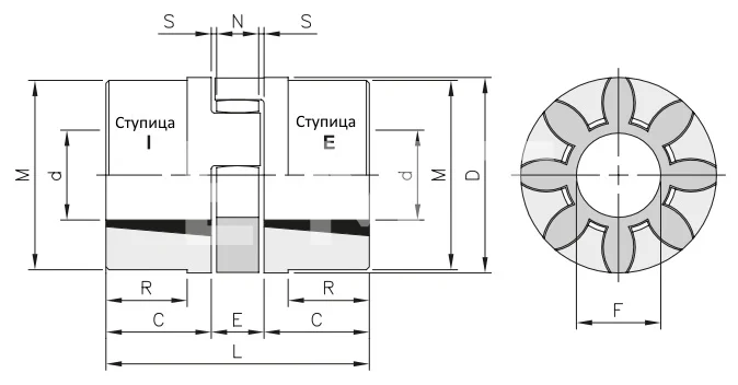Полумуфта GEB 28-38 TL тип I под втулку 1108, EMT | ЕМТ