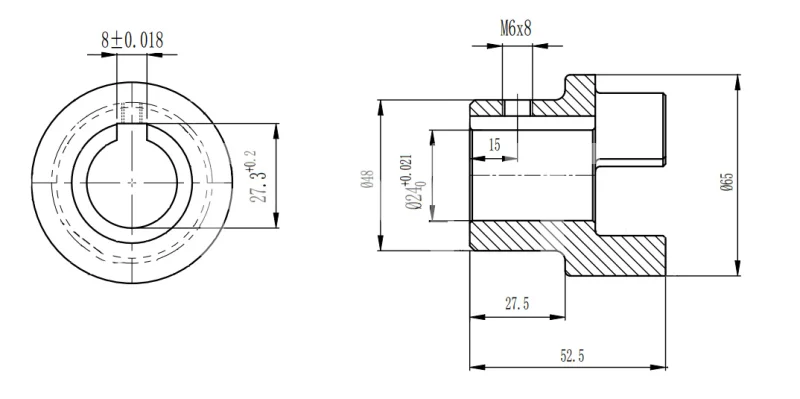 Полумуфта GE 28-38 A с готовым отверстием d24 шпон паз 8х3,3мм+винт М6 СТАЛЬ, EMT | ЕМТ