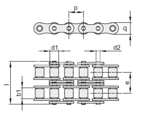 Цепь роликовая двухрядная 10B-2 (2ПР-15,875-45,4), EMT | ЕМТ