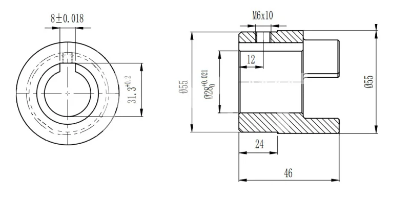 Полумуфта GE 24-32 B с готовым отверстием d28 шпон паз 8х3,3мм+винт М6 СТАЛЬ, EMT | ЕМТ