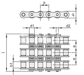 Цепь роликовая трехрядная из нержавеющей стали 12B-3SS, EMT | ЕМТ